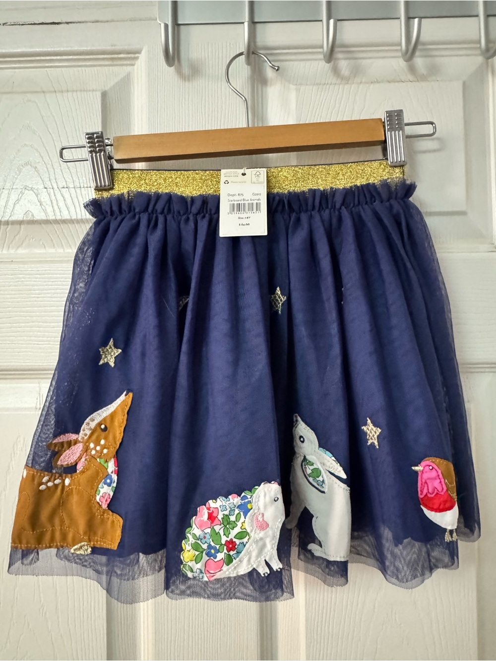 Boden Navy Tulle Skirt with Animal Appliqués and Gold Waistband